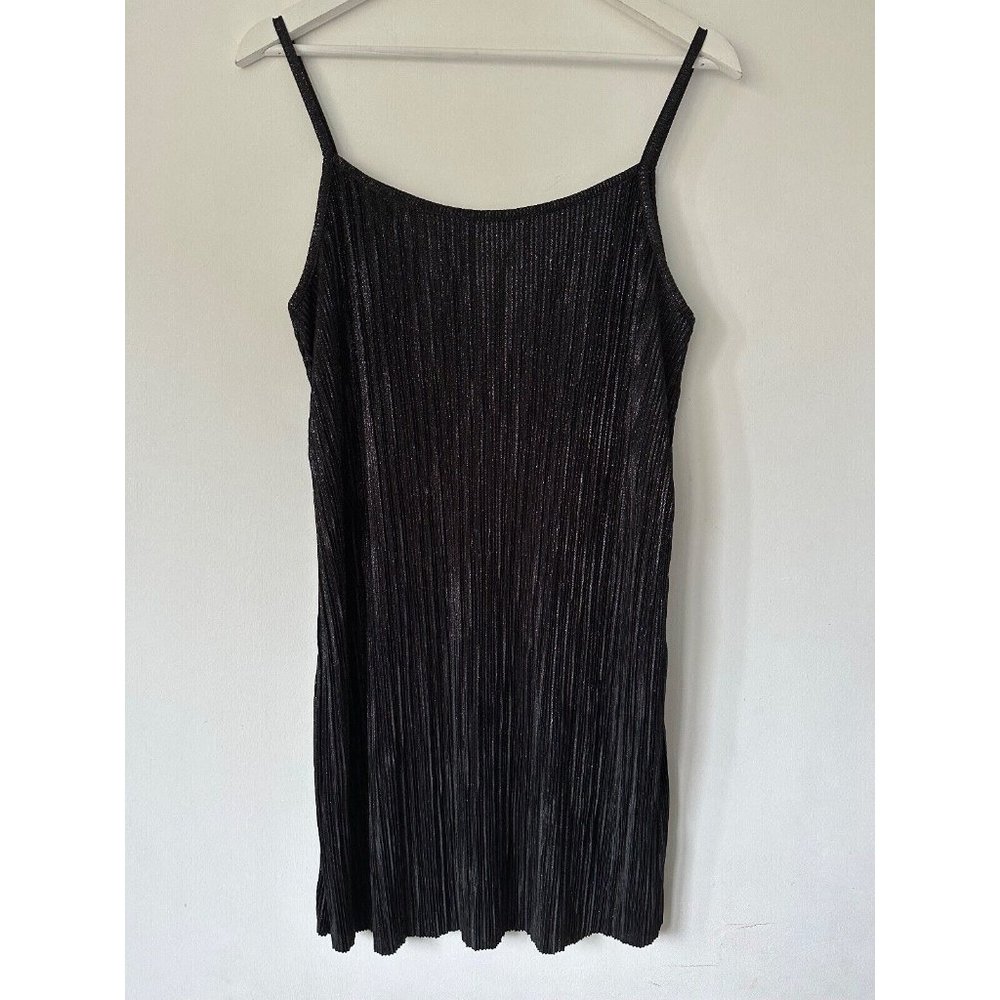 Quiz Plise Slip Dress Size 10 Black Silver Metallised Fibre - Picture 1 of 3